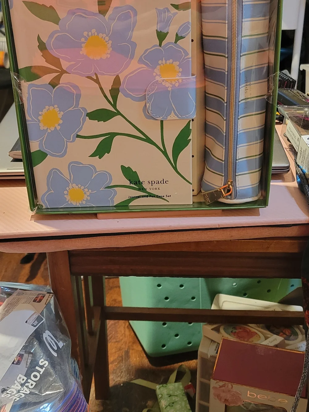 kate spade Light Blue Floral Journal with Blue Stripe Pen Case